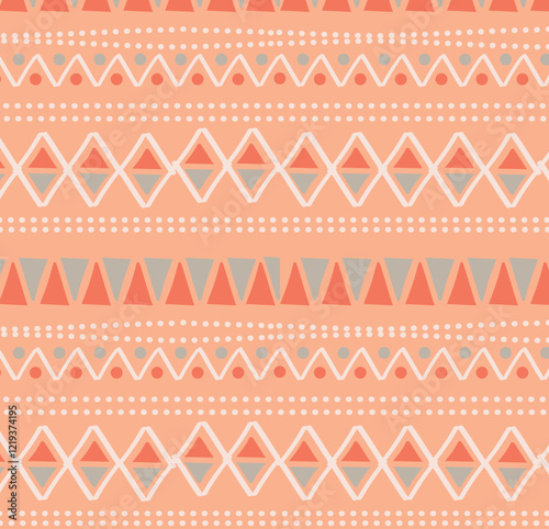 Decorative seamless ethnic tribal pattern in soft orange tones for children's textile or background
