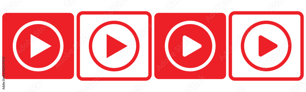Play video icon, red buttons sign vector isolated on white background . Vector illustration EPS10. Play video icon, red buttons sign vector isolated on white background . Vector illustration EPS10.