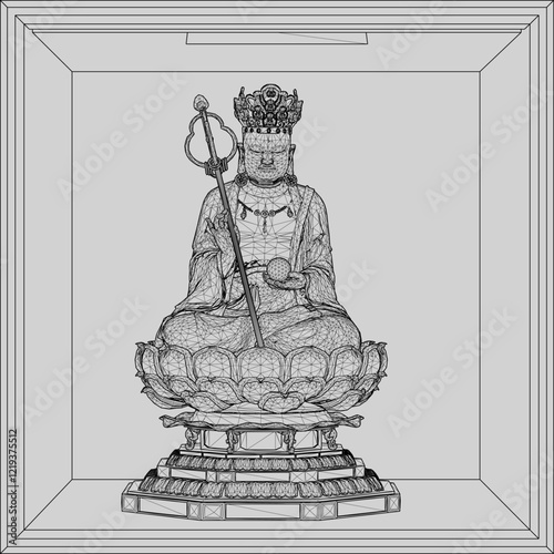 Vector sketch illustration of a sacred buddha statue decoration design meditating on a lotus flower