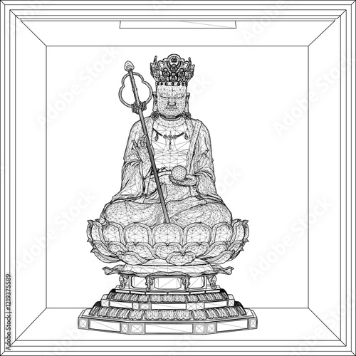 Vector sketch illustration of a sacred buddha statue decoration design meditating on a lotus flower