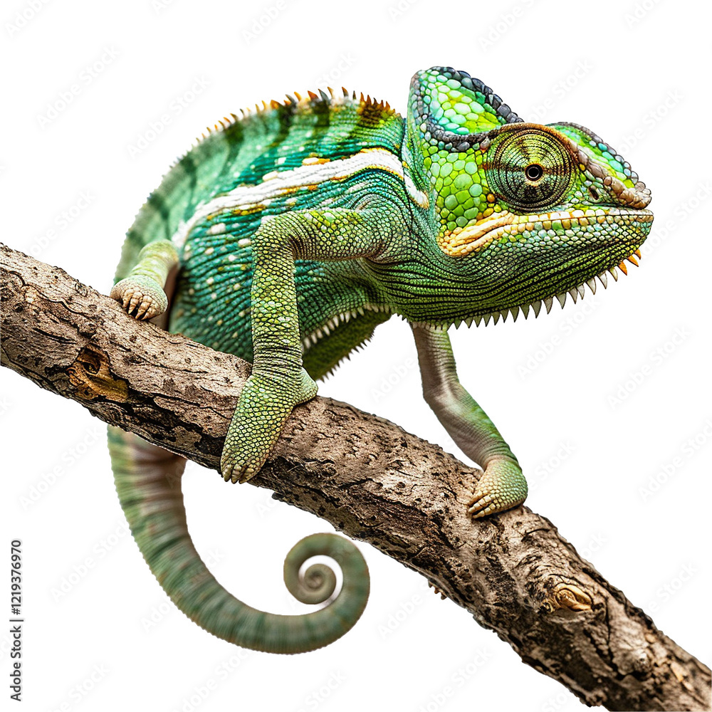 Obraz premium Green Chameleon on Branch Reptile Nature Wildlife