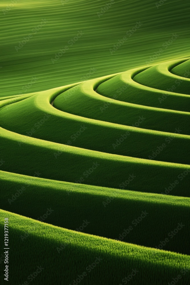 Waves of vibrant green grass create soothing, rhythmic pattern a Waves of vibrant green grass create soothing, rhythmic pattern a