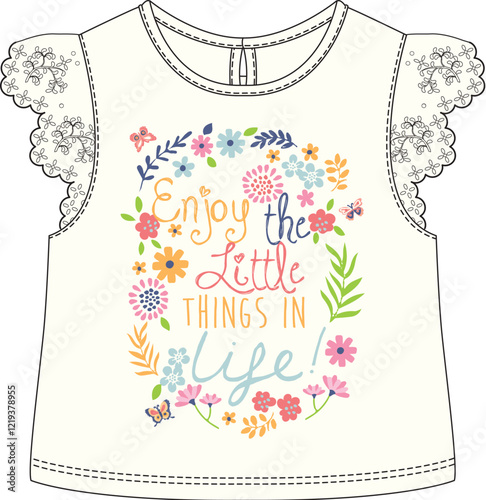 Toddler Girl T-shirt with “Enjoy the Little Things” Floral Quote
