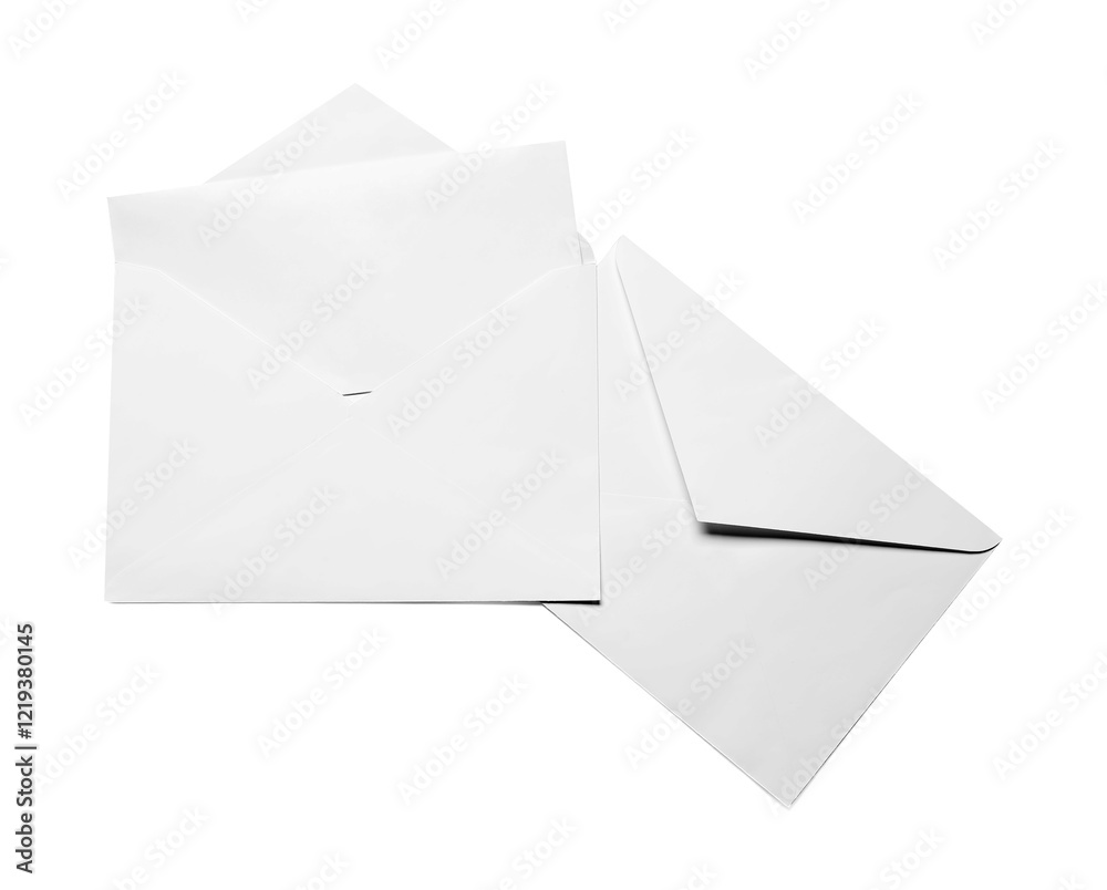 Envelopes with card isolated on white, top view. Mockup for design Envelopes with card isolated on white, top view. Mockup for design