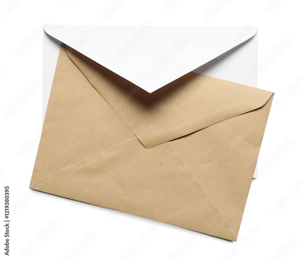 Envelopes isolated on white, top view. Mockup for design Envelopes isolated on white, top view. Mockup for design