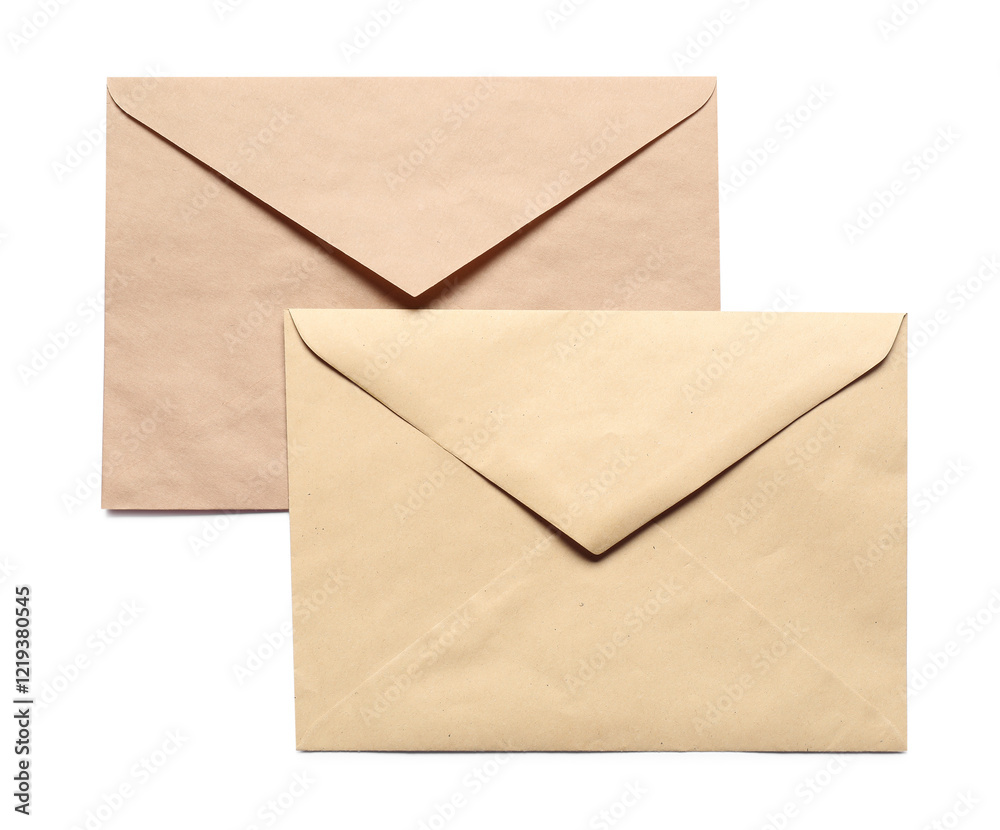 Envelopes isolated on white, top view. Mockup for design Envelopes isolated on white, top view. Mockup for design