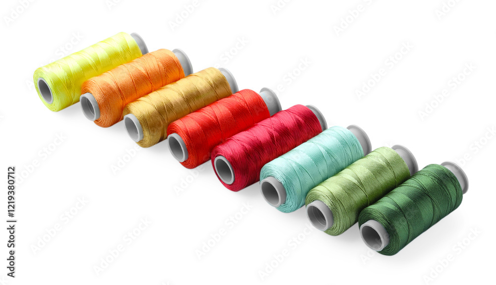 Spools of bright sewing threads isolated on white Spools of bright sewing threads isolated on white