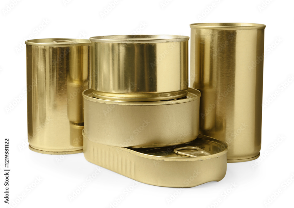 Many closed tin cans isolated on white Many closed tin cans isolated on white
