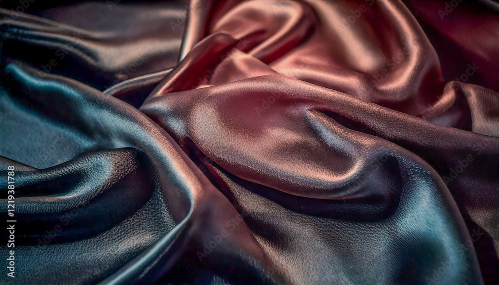 Obraz premium Colorful Silk Fabric,A close-up of smooth, flowing, and colorful silk fabric with a mix of pink and blue hues.