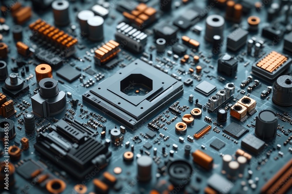 High-quality image of a computer motherboard, perfect for tech-related projects and illustrations High-quality image of a computer motherboard, perfect for tech-related projects and illustrations