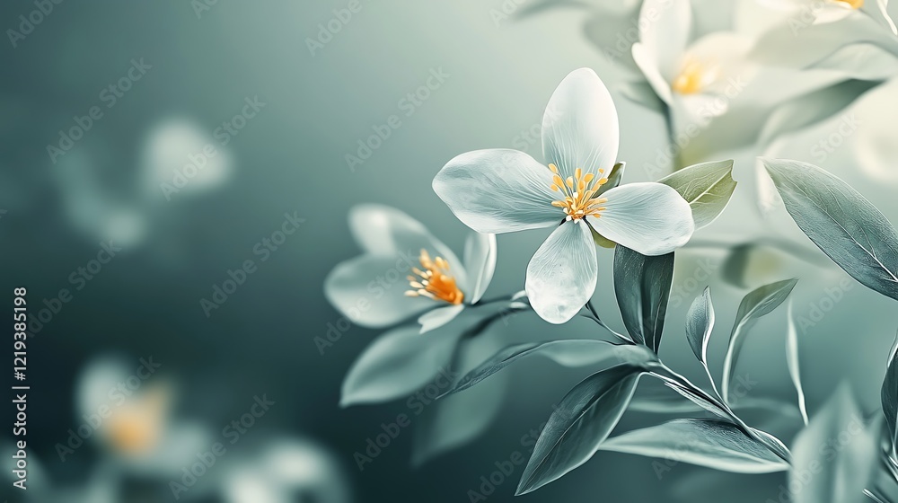 Naklejka premium Delicate White Blossoms on a Teal Branch