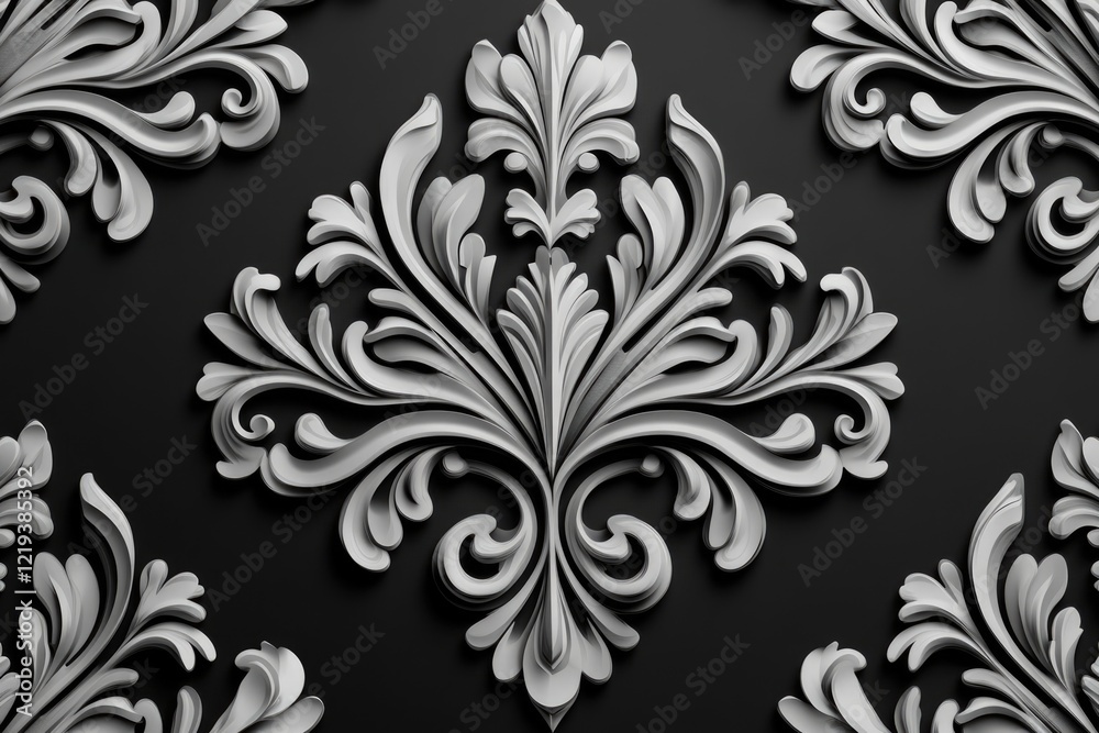 Fototapeta premium A classic damask pattern photographed in black and white, great for use as a design element or texture