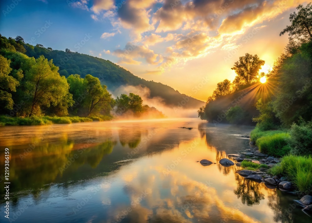 Serene Cotter Arkansas Sunrise: Misty White River Landscape Photography