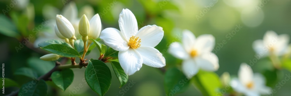 Fototapeta premium Abundant clusters of pristine white jasmine, naturally vibrant , nature, plant