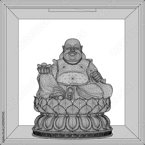 Vector sketch illustration of a smiling buddha ornament design full of wisdom sitting on a lotus flower
