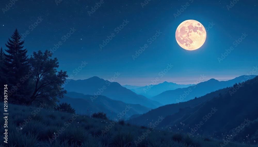 Soft moonlit night sky, stars twinkle over peaceful landscape, sweet dreams, sky Soft moonlit night sky, stars twinkle over peaceful landscape, sweet dreams, sky