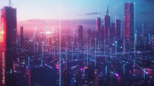 Wallpaper Mural Smart digital Innovation city with connection network reciprocity over the twilight cityscape. of future smart wireless digital city and social media networking systems that connects people with city Torontodigital.ca