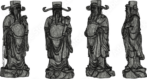 Vector sketch illustration of decorative design of a statue of a smiling god full of wisdom standing bringing happiness