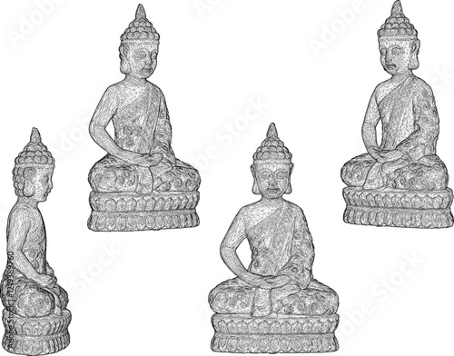 Vector sketch illustration of decorative design of buddha statue meditating on lotus flower 