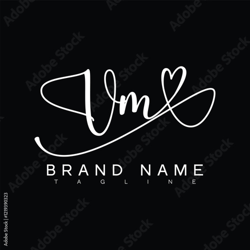 VM Handwritten initial letter with love . VM simple signature vector logo with Hart shape variation, beauty, photography letter logo design. V M