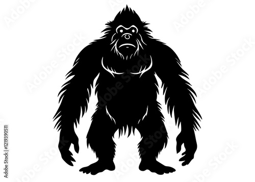 orangutan black silhouette vector, Simple silhouette Design vector icon with white background. Wild Animal Vector.	