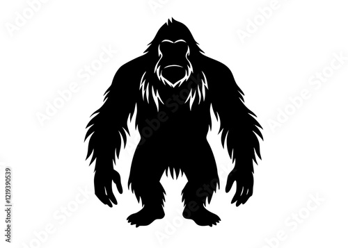 orangutan black silhouette vector, Simple silhouette Design vector icon with white background. Wild Animal Vector.	