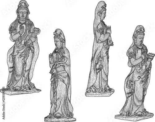 Vector sketch illustration of decorative design of goddess statue bringing grace 