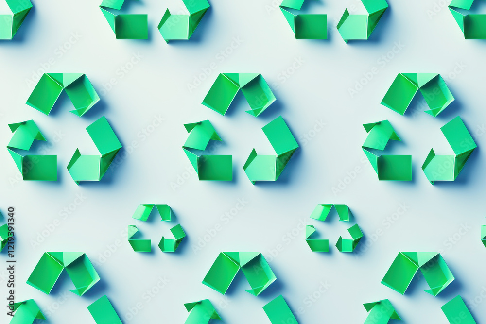 Obraz premium Vibrant green recycle symbols creating a modern pattern for eco-friendly awareness campaigns on a clean white background