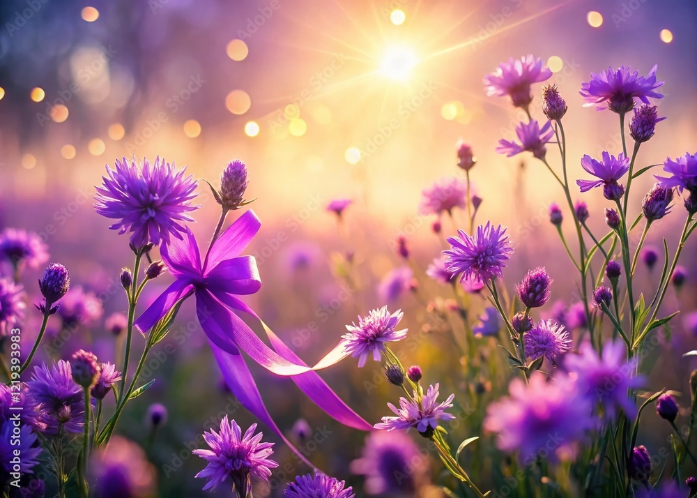 Fototapeta premium Serene Lavender Field with Purple Ribbons Flowing in Gentle Breeze - Stunning Landscape Photography