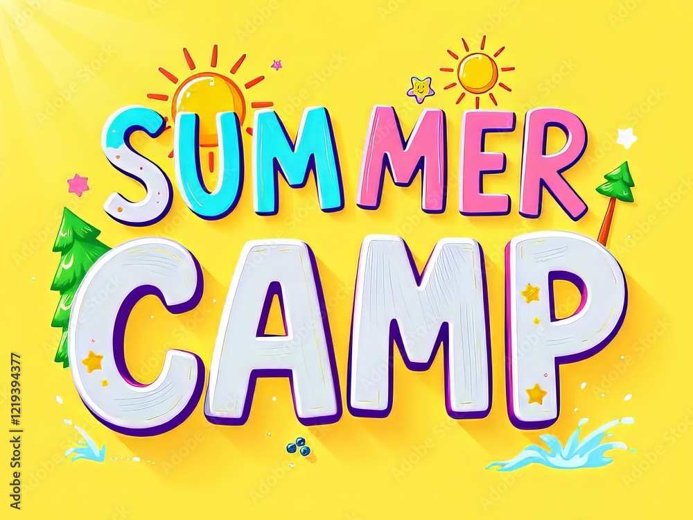 Fototapeta premium Summer Camp Hand-Drawn Banner - Vibrant AI Photo