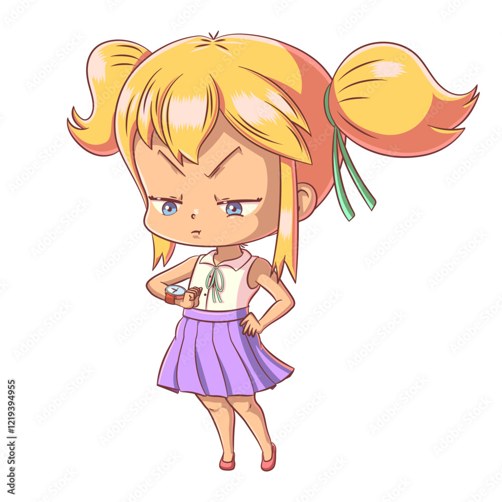 Angry girl looking at wristwatch Angry girl looking at wristwatch