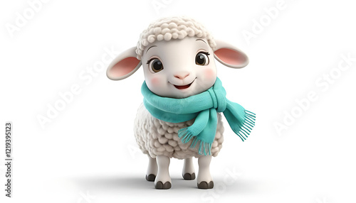 Adorable 3D Render of a Cute Lamb in a Scarf photo