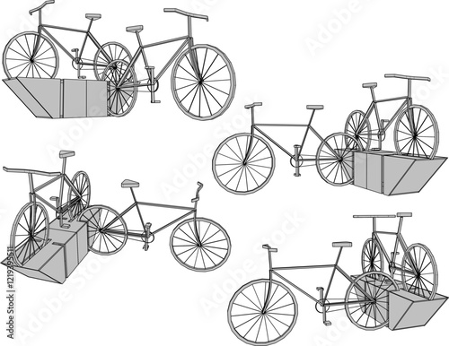 vector sketch of a unique wooden bicycle parking area for placement in the garden