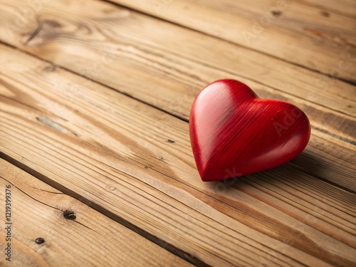 Red wooden heart on rustic wooden planks