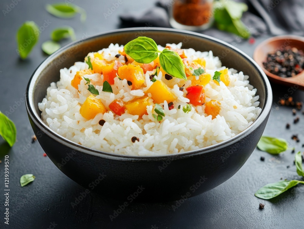 Cooked rice with curry in a bowl. Fluffy white rice topped with colorful curry in a bowl. Emphasizing flavor and international cuisine. Ideal for food blogs and recipe websites. Cooked rice with curry in a bowl. Fluffy white rice topped with colorful curry in a bowl. Emphasizing flavor and international cuisine. Ideal for food blogs and recipe websites.
