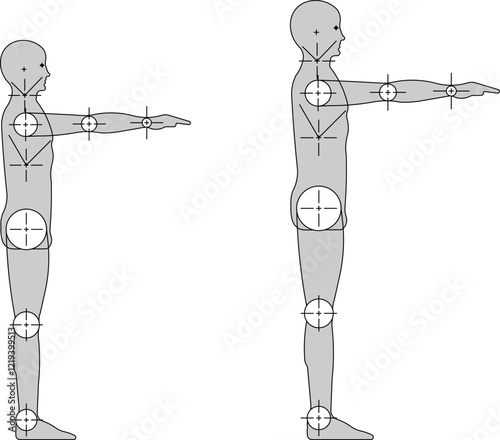 vector sketch of human articulated movement figure profile