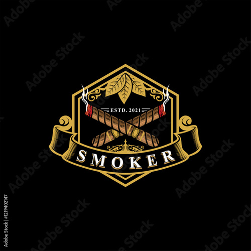 Smoking cigarette cigar badge logo vector illustration