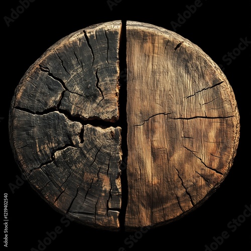 a wooden plate with a piece of wood cut in half