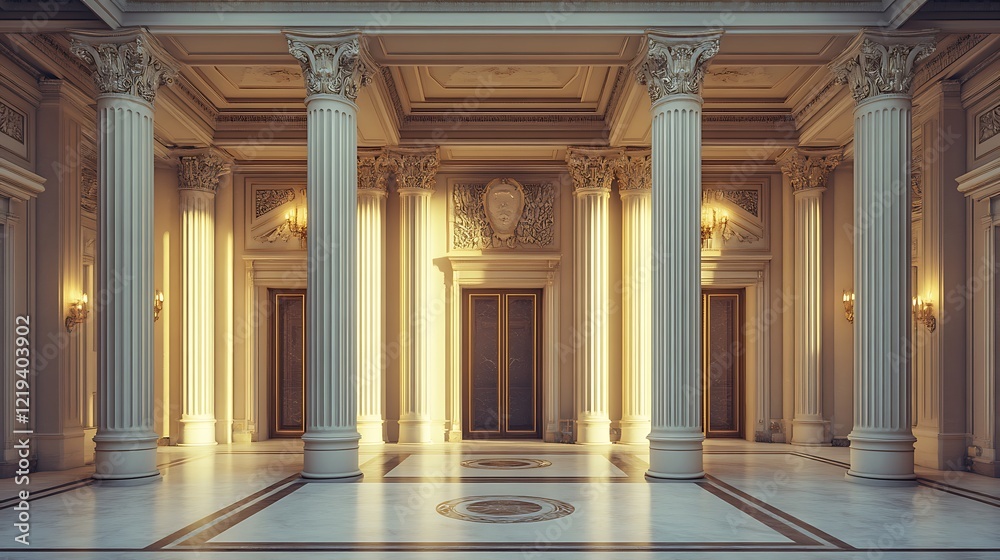 Fototapeta premium Decorative structural refinements in classical architectural designs with elegant ornate columns