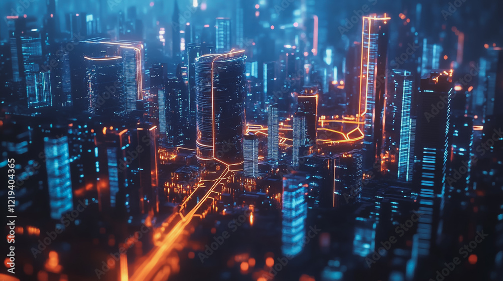 Smart digital Innovation city with connection network reciprocity over the twilight cityscape. of future smart wireless digital city and social media networking systems that connects people with city Smart digital Innovation city with connection network reciprocity over the twilight cityscape. of future smart wireless digital city and social media networking systems that connects people with city