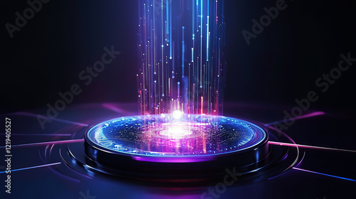 Wallpaper Mural Holographic communication device projecting a 3D virtual assistant, glowing neon beams of light, futuristic lab Torontodigital.ca