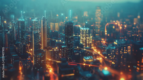 Wallpaper Mural Smart digital Innovation city with connection network reciprocity over the twilight cityscape. of future smart wireless digital city and social media networking systems that connects people with city Torontodigital.ca