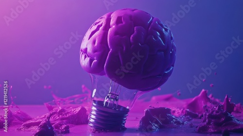 Brain, lightbulb and business team solving problem. Innovative solution, problem-solving and crisis management concept on white background. Website vibrant violet landing web page template. photo