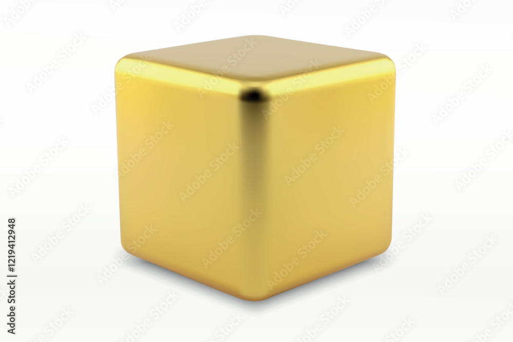 Fototapeta premium Glossy Golden Cube Isolated on White