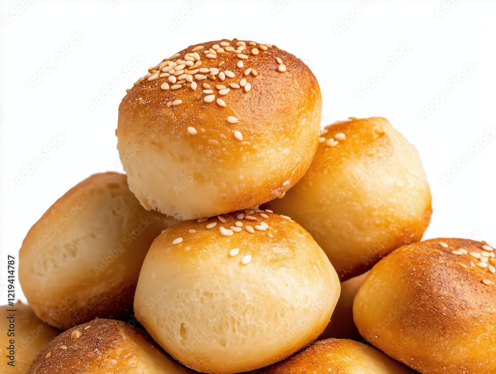 Freshly Baked Sesame Seed Bread Rolls on White Background Freshly Baked Sesame Seed Bread Rolls on White Background