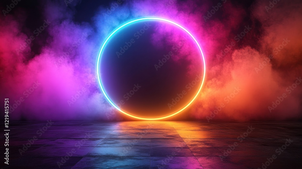 Neon Circle, Smoke, Studio, Floor, Background, Design, Advertisement Neon Circle, Smoke, Studio, Floor, Background, Design, Advertisement