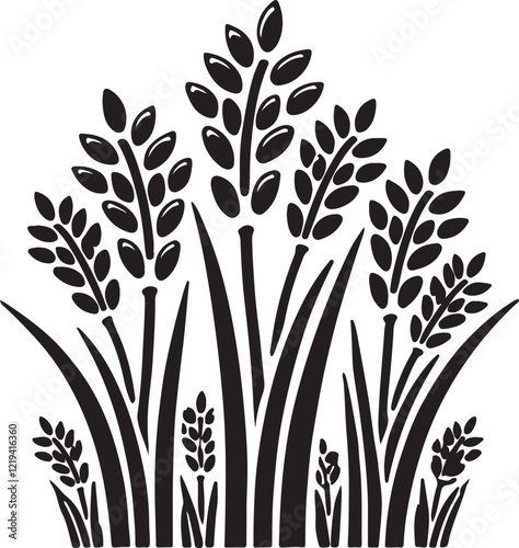 paddy plant silhouette design vector art illustration