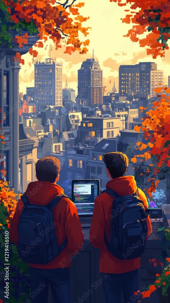 Fototapeta premium Coders Cityscape: Autumn Sunset