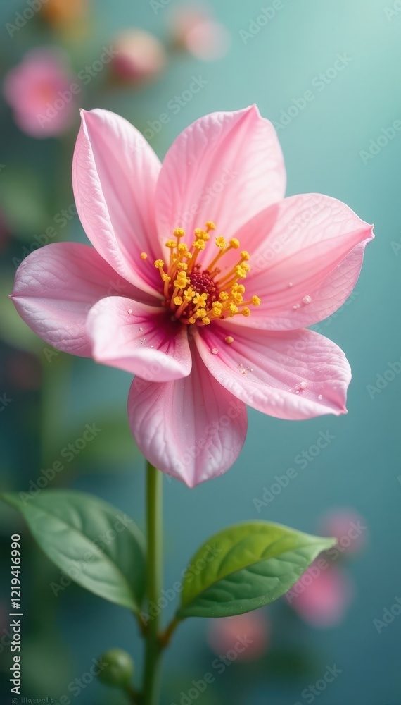 Delicate flower adorned with tiny charms, pastel tones, still life, embroidery Delicate flower adorned with tiny charms, pastel tones, still life, embroidery