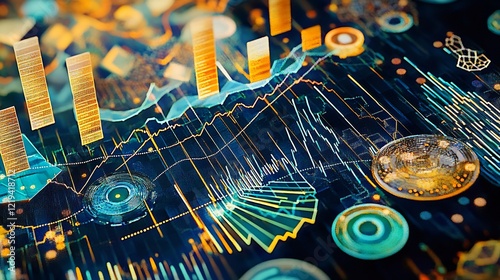 High detail visualization of dividend policy symbolic charts and geometric patterns representing profit distribution strategies including payout ratios and investor returns